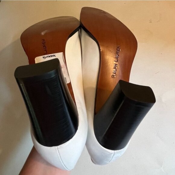 NEW Ralph Lauren Vintage Oxford Brogue Cap Toe Heels Shoe White Yellow 8 B - Picture 8 of 8